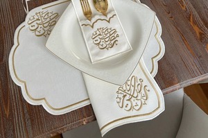 Serviette en lin brodée islamique du Ramadan, style japonais, couleur personnalisée, logo, imperméable, anti-taches, broderie dorée - Product Image 3