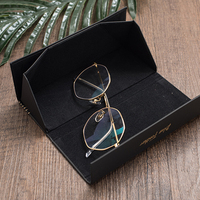 Étui à lunettes pliable en cuir PU personnalisé avec logo Blue Feather, style classique, boîte d'emballage triangulaire pour lunettes