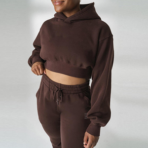 Sudadera con estampado liso de Terry francés de algodón de alta calidad, Top corto con logotipo personalizado, sudaderas con capucha para mujer - Product Image 3