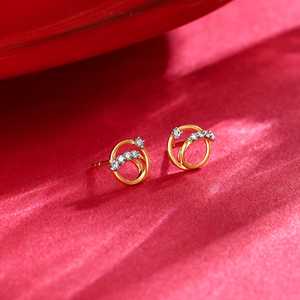 Boucles d'oreilles à la mode en or orbe diamant rhodium Zircon perle motif géométrique religieux mignon pour les fêtes en alliage de cuivre en laiton - Product Image 1