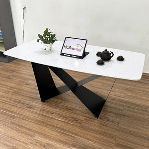 BA68119 <b>Dining</b> <b>Table</b> Set Rectangular 140/160x80cm MDF Wood and Iron Legs with Sintered Stone Top - Product Image 4