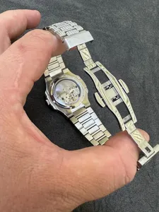 925นาฬิกาสแตนเลสสำหรับผู้ชายแบบอัตโนมัติสีเงินแท้การเคลื่อนไหว Baguette Moissanite - Product Image 3