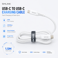 Câble de données haute vitesse Smilelink SML-C2C60W 60W 3A à charge rapide USB 2.0 Type-C vers Type-C 1,5 m en nylon tressé avec conducteurs en cuivre étamé pour USB-C