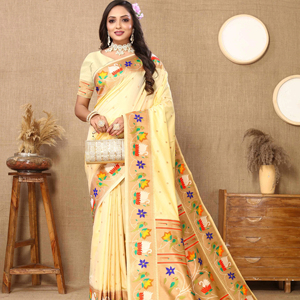 Sari de seda de diseñador con diseño de Zari Weaving Meenakari - Product Image 1