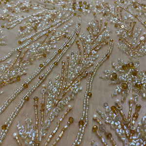Tela de Diseño Golden Pearl 100% Poliéster, Encaje Bordado a Mano, Técnica de Tejido Liso, para Bolsos y Juguetes, Artículos en Stock - Product Image 1