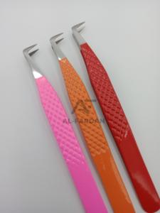 Pinzas de pestañas de acero inoxidable japonesas de color personalizado Diamond Nano Grip Lash Volume 90 grados Diseño de bota delgada - Product Image 2