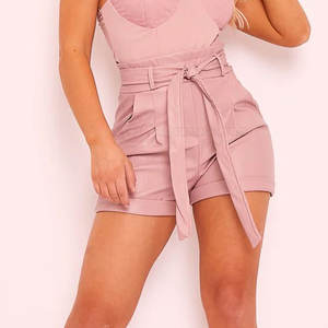 Pantalones cortos de cuero para mujer XS de alta calidad, pantalones cortos transpirables de cintura alta para Fitness, pantalones cortos teñidos con logotipo de botón de lazo, Etiqueta Privada - Product Image 1