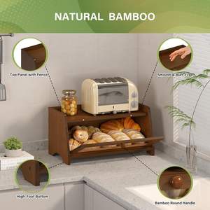 Large Modern Foldable Eco-Friendly Wooden Bread <b>Box</b> for Kitchen Countertop | Bread Container with Window Holder (<b>Brown</b>) - Product Image 2