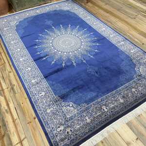 Alfombra Turca de 6.4x6.7 pies, Alfombra Vintage Grande, Alfombra de Seda con Diseño Floral Azul - Product Image 2