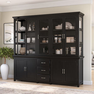 Aparador Antiguo de Madera de Teca Maciza Ecológico para Comedor, con Puertas de Vidrio, Cajones, Almacenamiento y Exhibición para Sala de Estar - Product Image 1