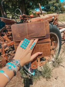 Lady's Vintage Style Western Fashion Genuine <b>Leather</b> Bifold <b>Wallet</b> Wristlets Set Top Grain Clutch RFID Protection ZIP <b>Women</b> - Product Image 3