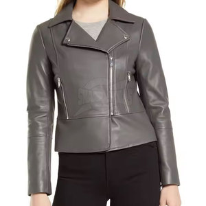 Wholesale Winter Fashion Women Genuine <b>Leather</b> Jacket Knitted Breathable Waterproof <b>High</b> Quality Full Custom Stand Plain Dyed - Product Image 1