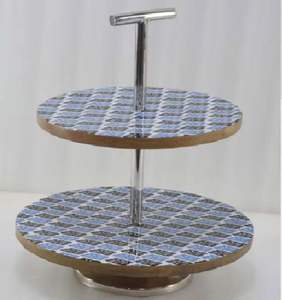 Round Two Tiered Tray Farmhouse with Double Holder Metal and wood <b>cake</b> <b>server</b> Holder - Product Image 4