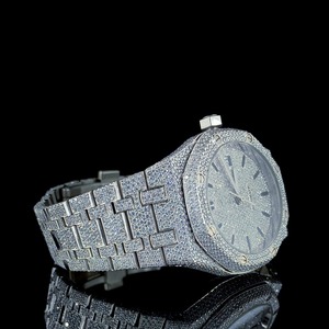 Reloj Hiphop automático ETA chapado en oro blanco 18K Moissanite de alta calidad con esfera redonda de lujo hecho a mano - Product Image 3