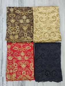 Tissu en taffetas Gorgura de haute qualité, style couture somalienne, à prix abordable, avec motifs floraux et incrustations de pierres dorées complexes, idéal pour les occasions spéciales. - Product Image 5
