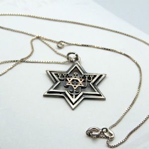 14K &. In argento Sterling 925 stella di David ciondolo su una scatola catena belle collane - Product Image 2