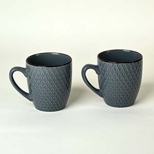 Ensemble de tasses à café en céramique grès bleu ardoise fumé moderne à motifs, 2 pièces, compatibles lave-vaisselle et micro-ondes, capacité 400 ml, idéal pour les cadeaux d'affaires - Product Image 1
