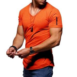 Camiseta deportiva informal de manga corta con cuello en V de Color sólido para hombre de alta calidad - Product Image 5
