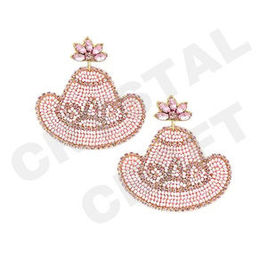 Pendientes con cuentas de sombrero de vaquera rosa para mujer Color patriótico naranja blanco azul para boda o día conmemorativo - Product Image 1