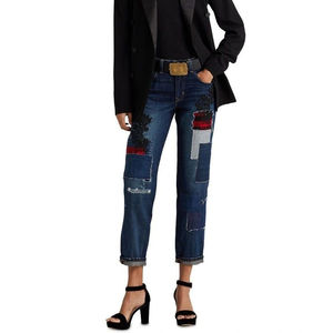 Embroidery Patches <b>Women</b> <b>Jogger</b> Pants Flat Front Full Length Casual Streetwear Button Cotton OEM Serviced - Product Image 3