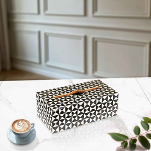 กล่องใส่กระดาษทิชชูทำมือ ดีไซน์หรูหราและมีสไตล์ ลายตารางสีดำ SANIYA HANDICRAFT รุ่น SH-3103 สำหรับตกแต่งบ้าน - Product Image 3