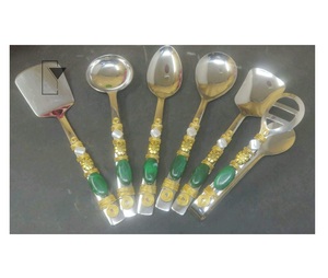 Set of 6 High Quality Stainless Steel <b>Serving</b> <b>Spoons</b> Premium Embellished Metal for Kitchen or Parties Export Quality - Product Image 1