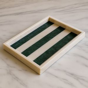 Plateau en marbre rayé de vente chaude avec des sections vertes et blanches Plateau de service élégant pour les collations, les apéritifs ou la décoration - Product Image 4