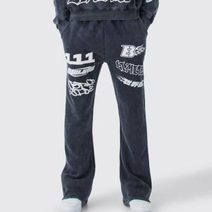 Conjunto de chándal con capucha lavado y estampado de abullonado cuadrado de gran tamaño con logotipo personalizado Pantalones de chándal Jogger Pantalones Cargo Ropa deportiva Chándal - Product Image 2