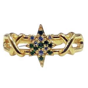 Bague flocon de neige de style classique en argent sterling 925 plaqué or avec pierre Tsavorite - Product Image 3
