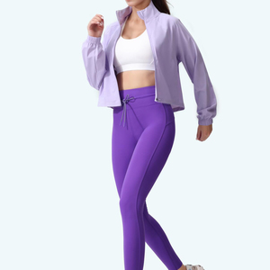Veste de yoga pour femme à manches longues, respirante, à séchage rapide, avec fermeture éclair sur le devant, logo, pour la course à pied décontractée en plein air, fitness, design élégant - Product Image 4