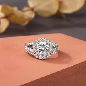 Jeulia Vintage Halo Moissanite <b>Bridal</b> Ring <b>Set</b> Round Cut Sterling Silver Wedding <b>Jewelry</b> - Product Image 4
