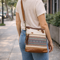 Sac bandoulière vintage bohème en toile et cuir tissé à la main pour femme, avec chaînes, rivets et fermeture éclair, sangle unique