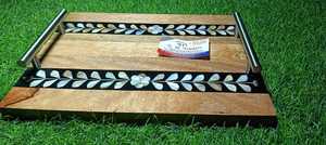 Bandeja de lujo con mango de madera con incrustaciones de madreperla hecha a mano Ramadán Mubarak Postre y plato para servir Fecha Eid Mubarak especial - Product Image 6