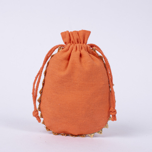 Logo personnalisable indien fait à la main Orange pochette à cordon petit mariage coton cadeau bijoux conteneur vente en gros Promotion - Product Image 1