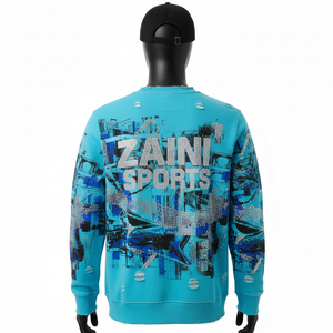 Sudadera de Hombre, 300 GSM, Algodón, Azul Agua, Estampado Abstracto, con Logotipo Personalizado de Pedrería, Calidad Premium, Sudaderas Básicas - Product Image 2