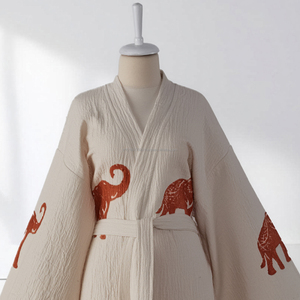 Bata Kimono Ligera de Algodón Turco Estampada a Mano para Verano, Bata de Baño 100% Algodón Tejido Transpirable para Mujer y Hombre, Primavera/Verano - Product Image 4