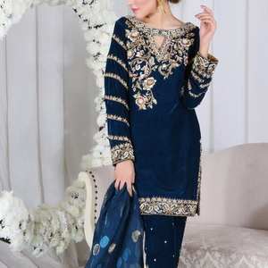 LATEST--EMBROIDERY ON STYLISH KURTA , PANT DRESS EMBELLISH WITH CRYSTAL GLASS BEADS,DABKA ,WORK for Party-WEAR/WEDDING @ 2022 - Product Image 1