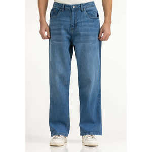 Jean droit ample vintage MN-JNS-SS25-015 en denim délavé avec broderie, couleur foncée pour l'hiver - Product Image 2