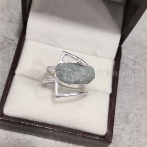 Bijoux en pierre brute Bague pour femme Pierre précieuse Labradorite brute naturelle Pierre de naissance Double bande Bijoux de Noël Bague en argent sterling 925 - Product Image 2