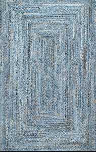 Tapis rectangle moderne en jute et denim personnalisable, fait à la main, tapis tressé naturel, ensembles de différentes tailles disponibles - Product Image 2