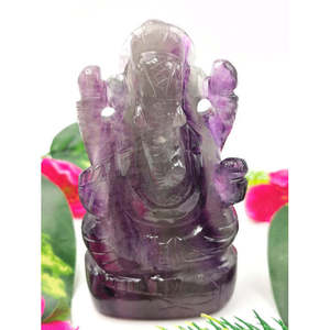 Sculpture artisanale de Ganesh en fluorite multicolore - Idole/Murti du Dieu Ganesha en cristaux et pierres précieuses - Reiki/Chakra/Thérapie - 3.5 - Product Image 2