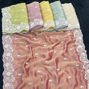 Gold Crush Fabric with All Over <b>Embroidery</b> Beads Work Luxurious Beautiful <b>Material</b> for Sarees Ethnic Wear Elegant Festive Design - Product Image 1