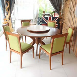 Table à manger ronde moderne avec centre rotatif et chaises rembourrées, meubles de salle à manger en bois pour usage domestique - Product Image 1