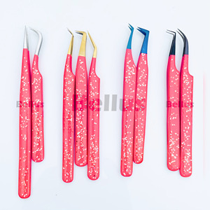 Pinzas de pestañas de punta de fibra de lujo Puntas surtidas Pinzas de pestañas de volumen con logotipo personalizado para uso en salón en cuerpo de acero inoxidable - Product Image 2