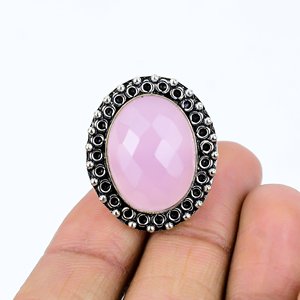 Anillo de Calcedonia Rosa Premium, Ovalado, Hecho a Mano, Plata 925, Ajustable - Product Image 2