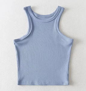 Top court en tricot côtelé sans manches pour femme du Pakistan Logo personnalisé Col montant Décoration boutonnée Logo embossé sur le devant et le dos - Product Image 6