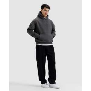 Sweat à capuche essentiel en molleton 100 % coton, délavé à l'acide, avec broderie 3D et impression sérigraphiée, taille XL - Product Image 1