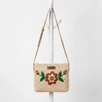 Sac fourre-tout en paille écologique pour femme avec fermeture éclair, broderie florale, style bohème, sac à bandoulière léger pour la plage et l'usage quotidien