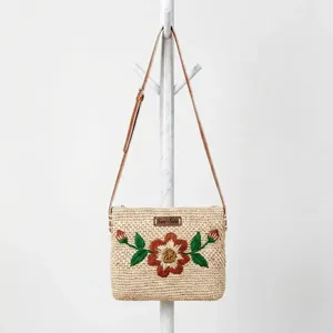 Sac fourre-tout en paille écologique pour femme avec fermeture éclair, broderie florale, style bohème, sac à bandoulière léger pour la plage et l'usage quotidien - Product Image 2