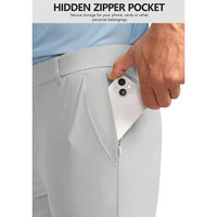 Pantalon décontracté élégant gris clair pour homme, coupe droite, taille mi-haute, en polyester, séchage rapide, devant plat, fermeture éclair, pour le sport et le golf